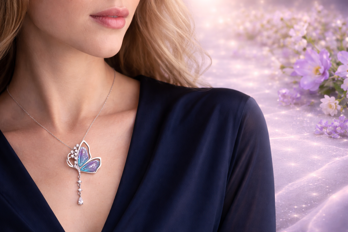 Iridescent Crystal Butterfly Necklace