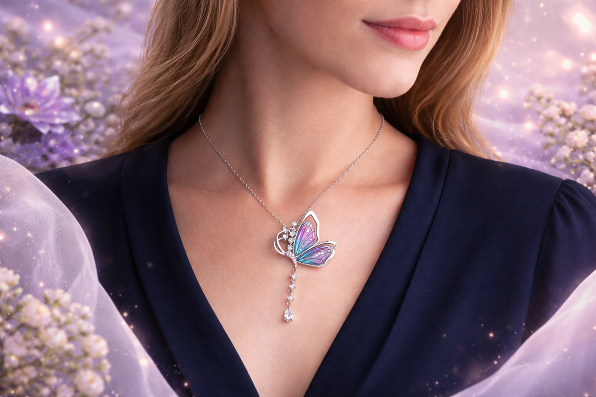 Iridescent Crystal Butterfly Necklace