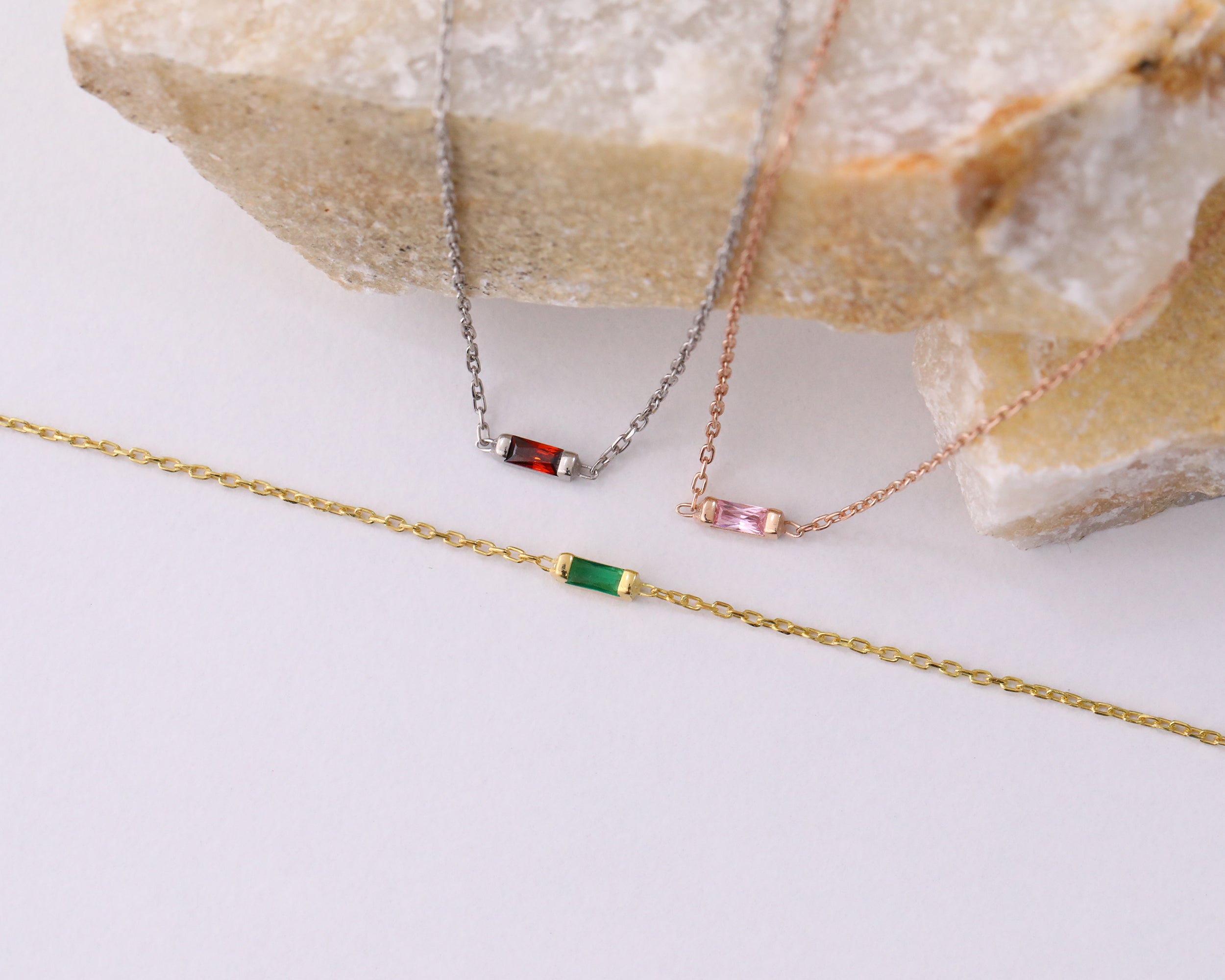 Baguette Birthstone Bar Necklace