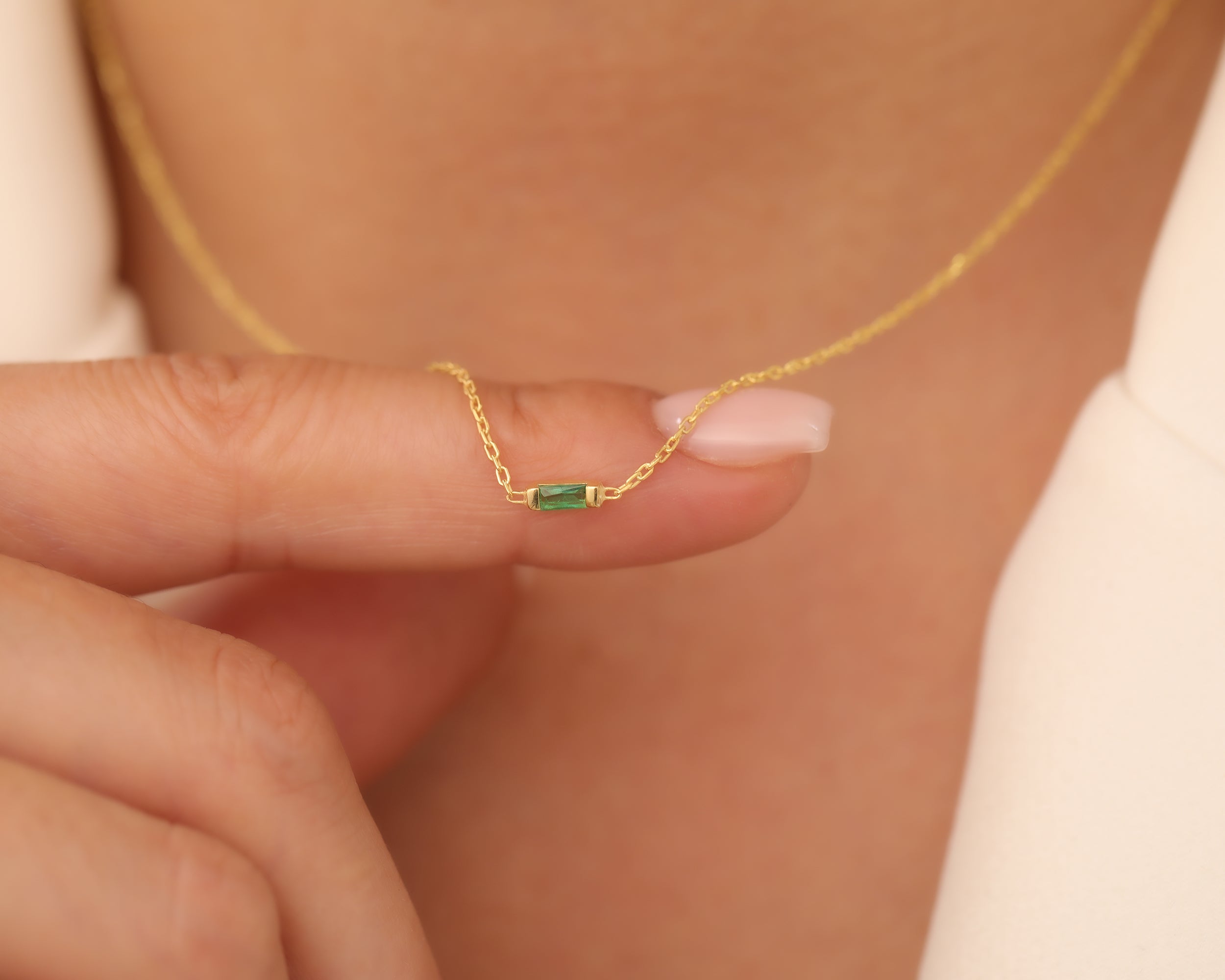 Baguette Birthstone Bar Necklace