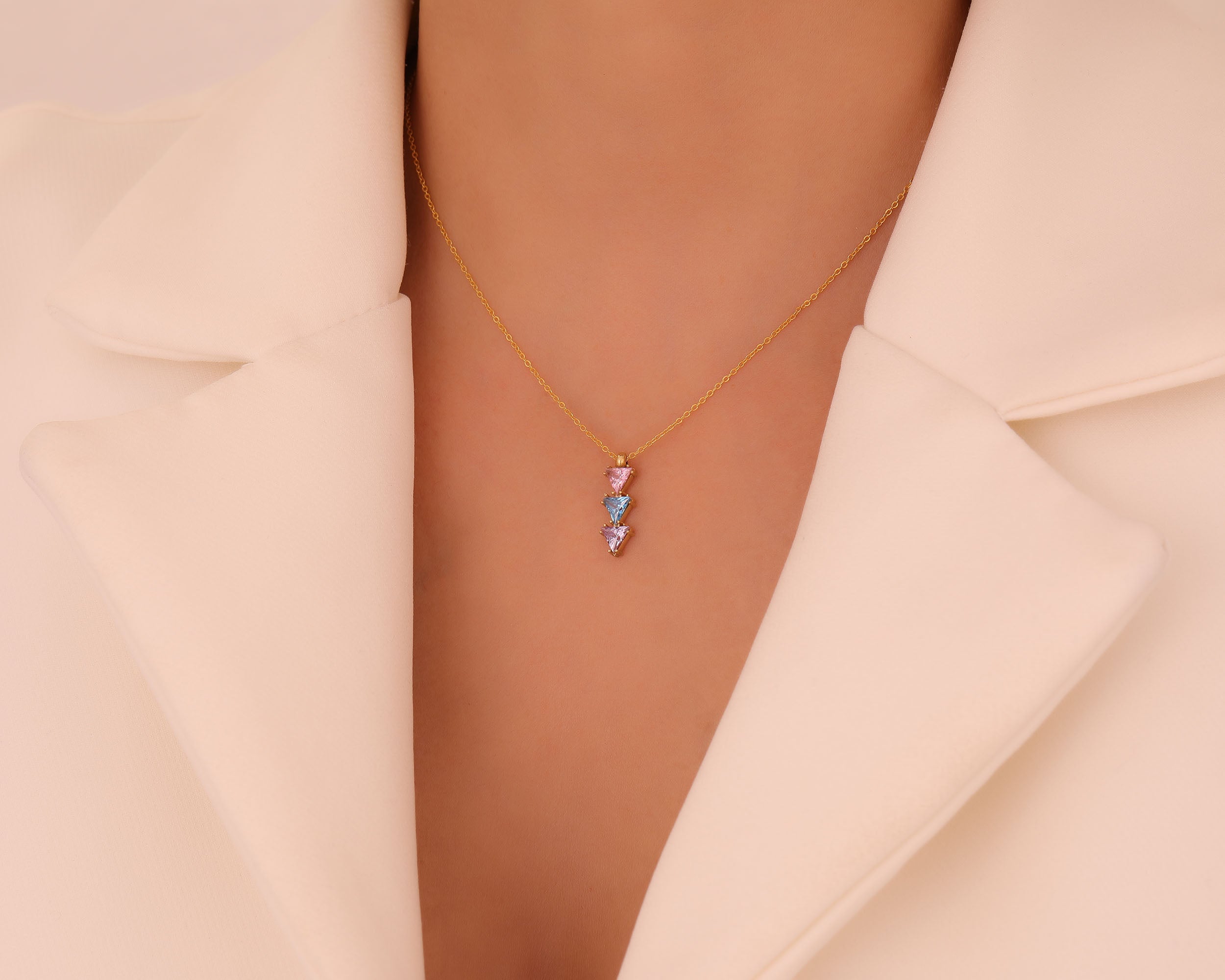 Trillion Cut Family Birthstone Necklace
