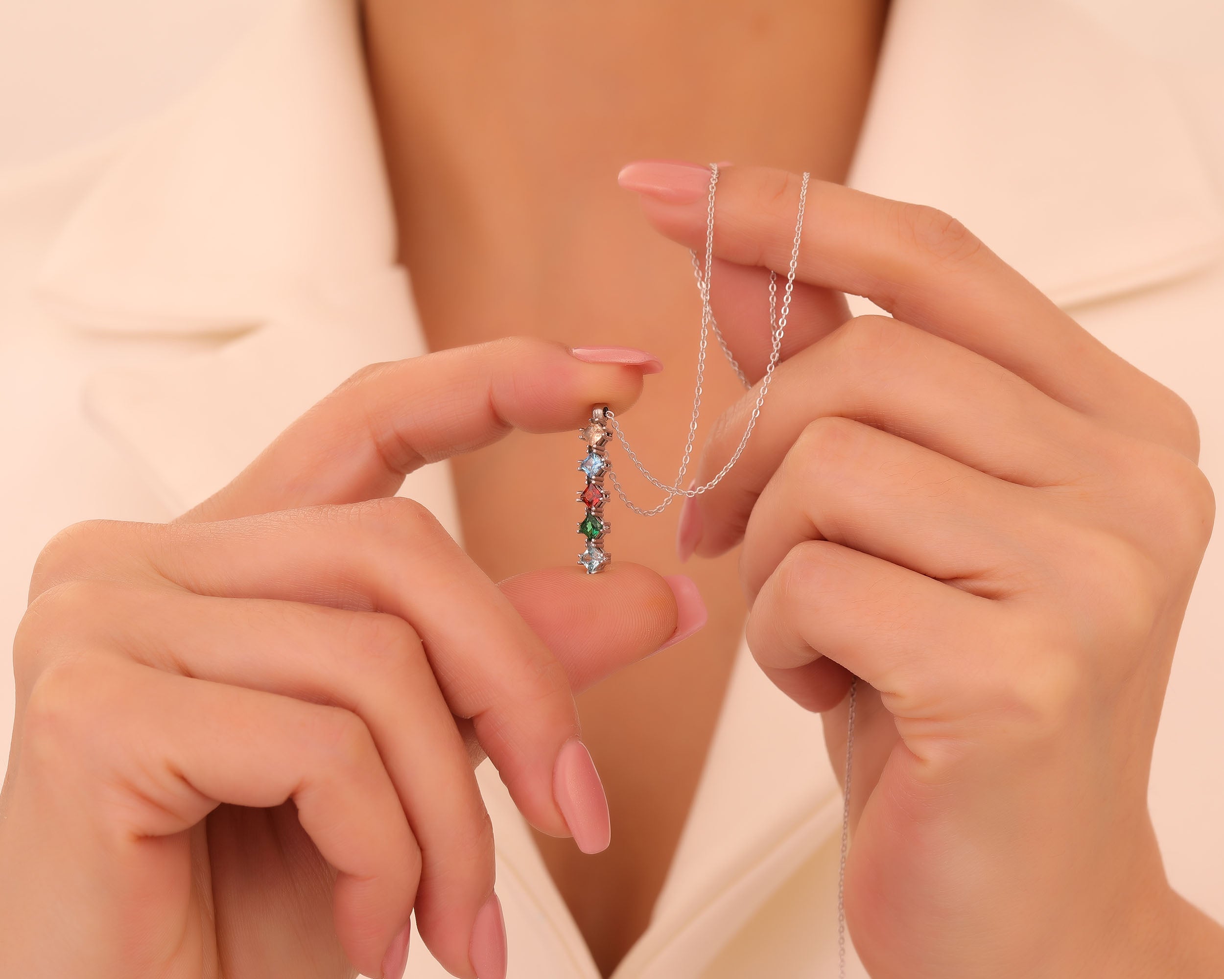 Custom Birthstone Journey Bar Necklace