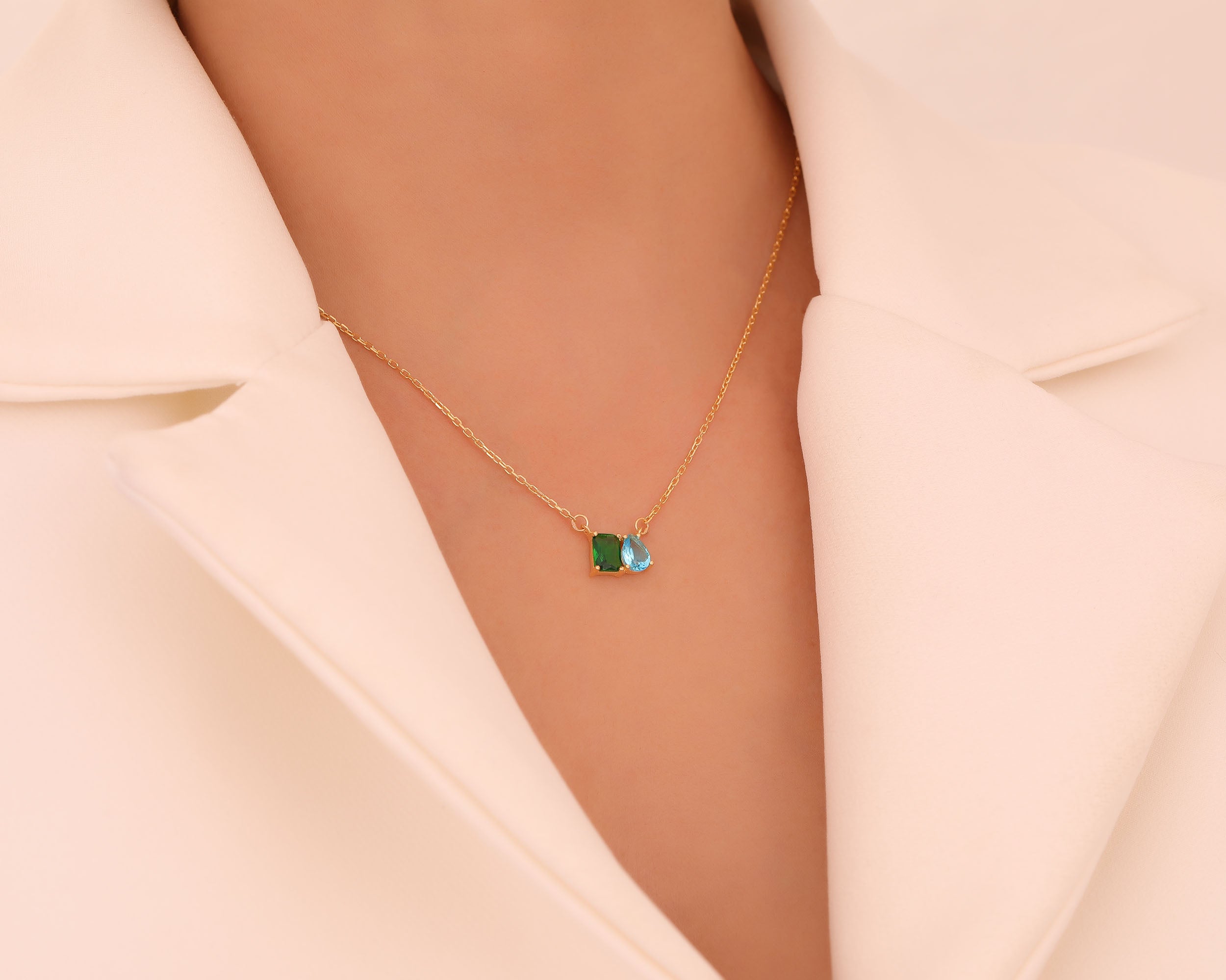 Custom Two Stone Birthstone Necklace