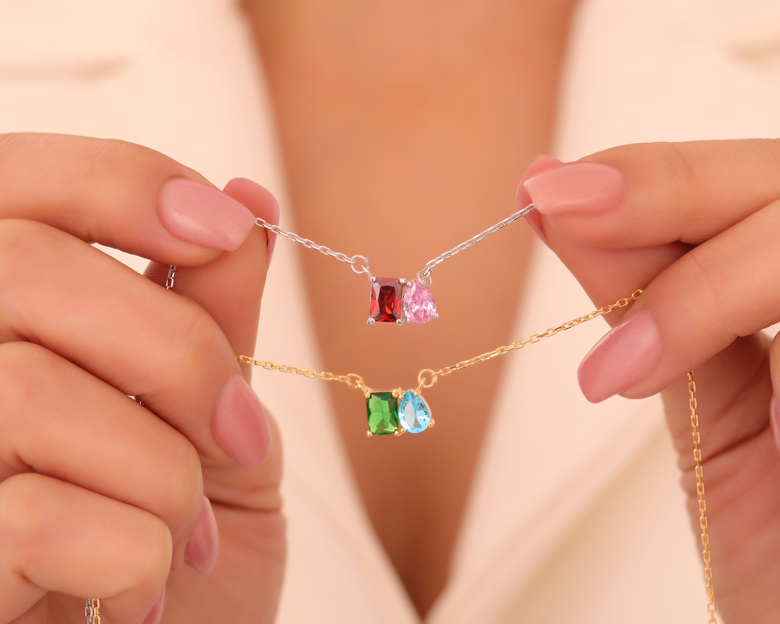 Custom Two Stone Birthstone Necklace