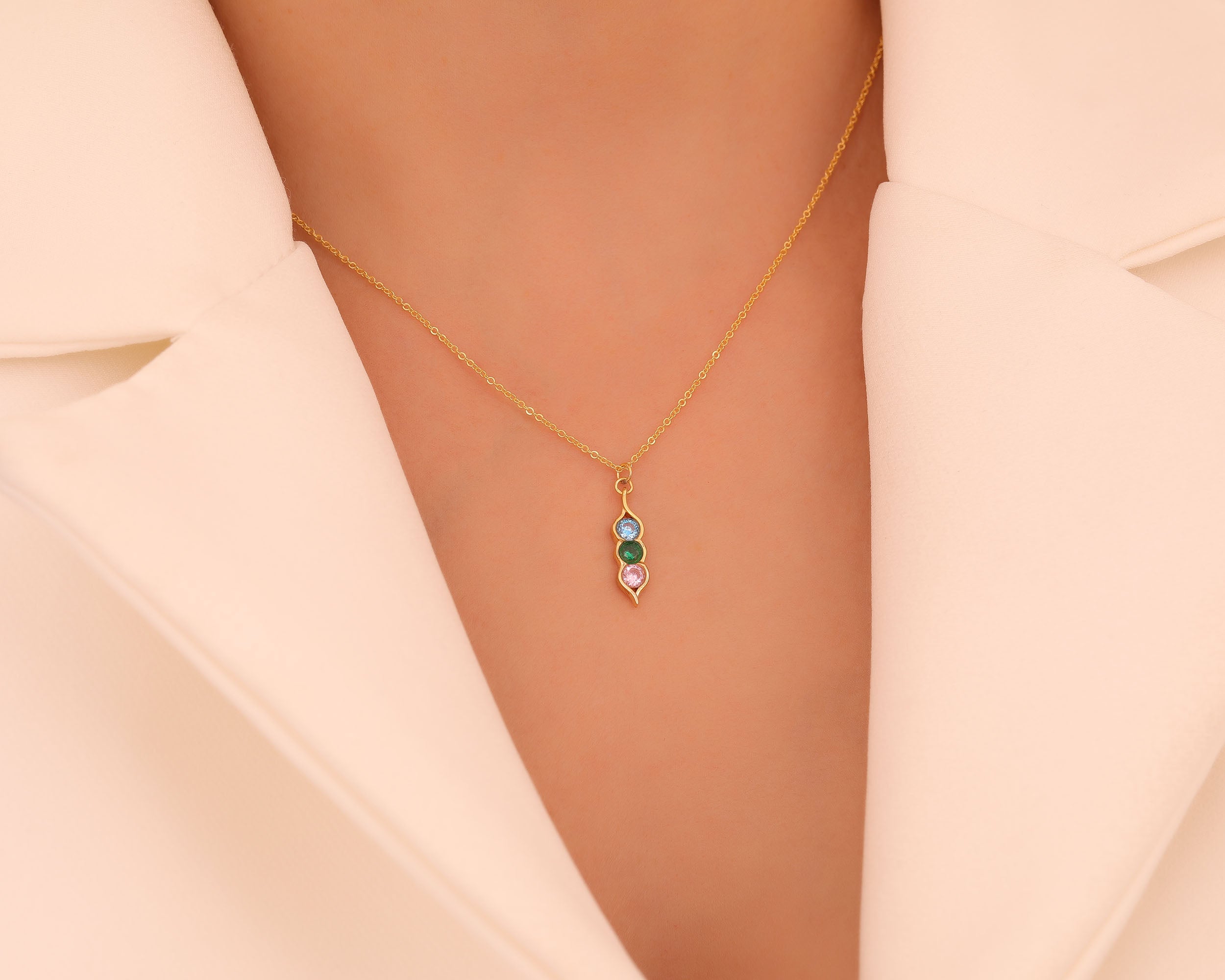 Pea Pod Birthstone Necklace for Family