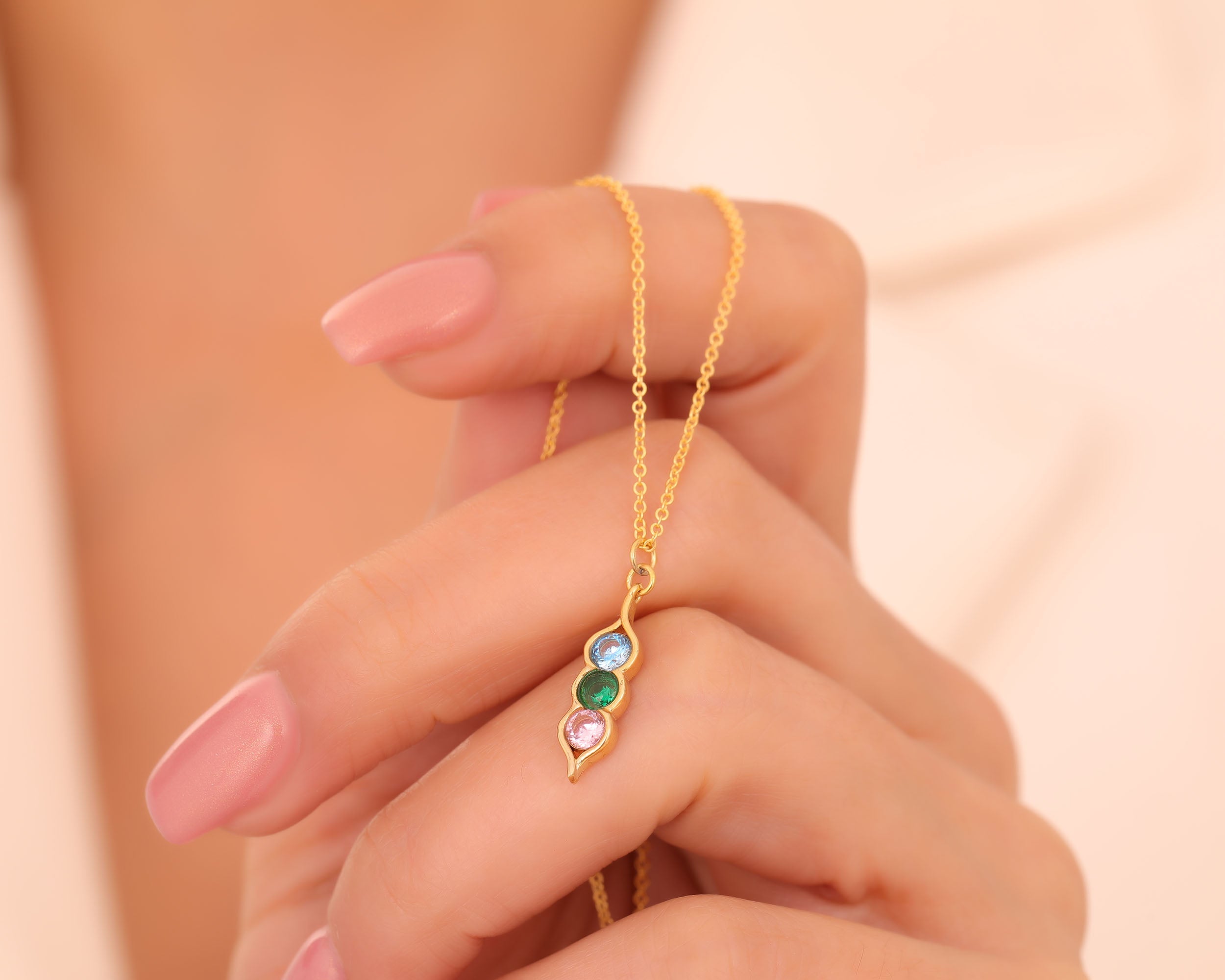 Pea Pod Birthstone Necklace for Family