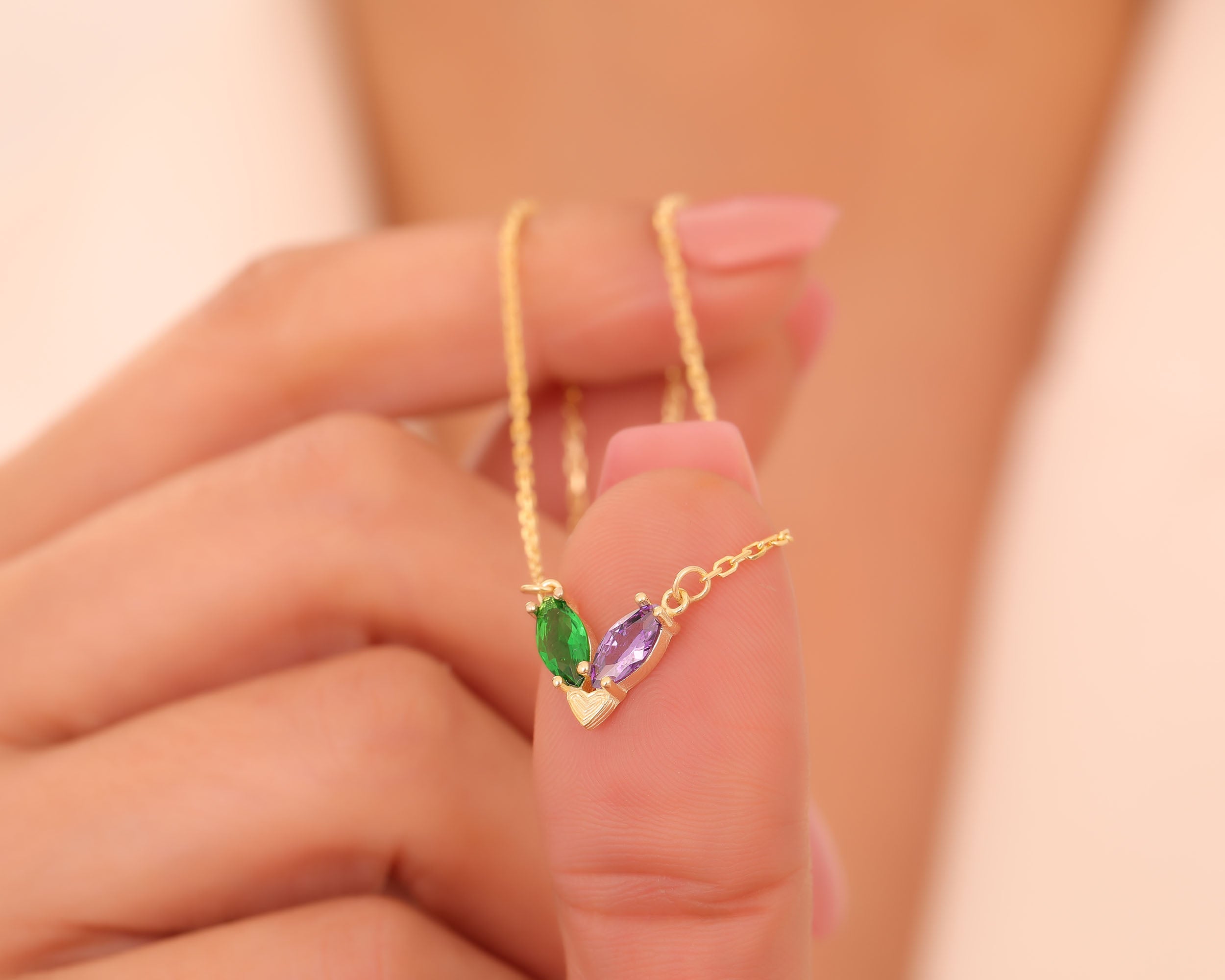 Custom Two Birthstone Heart Necklace