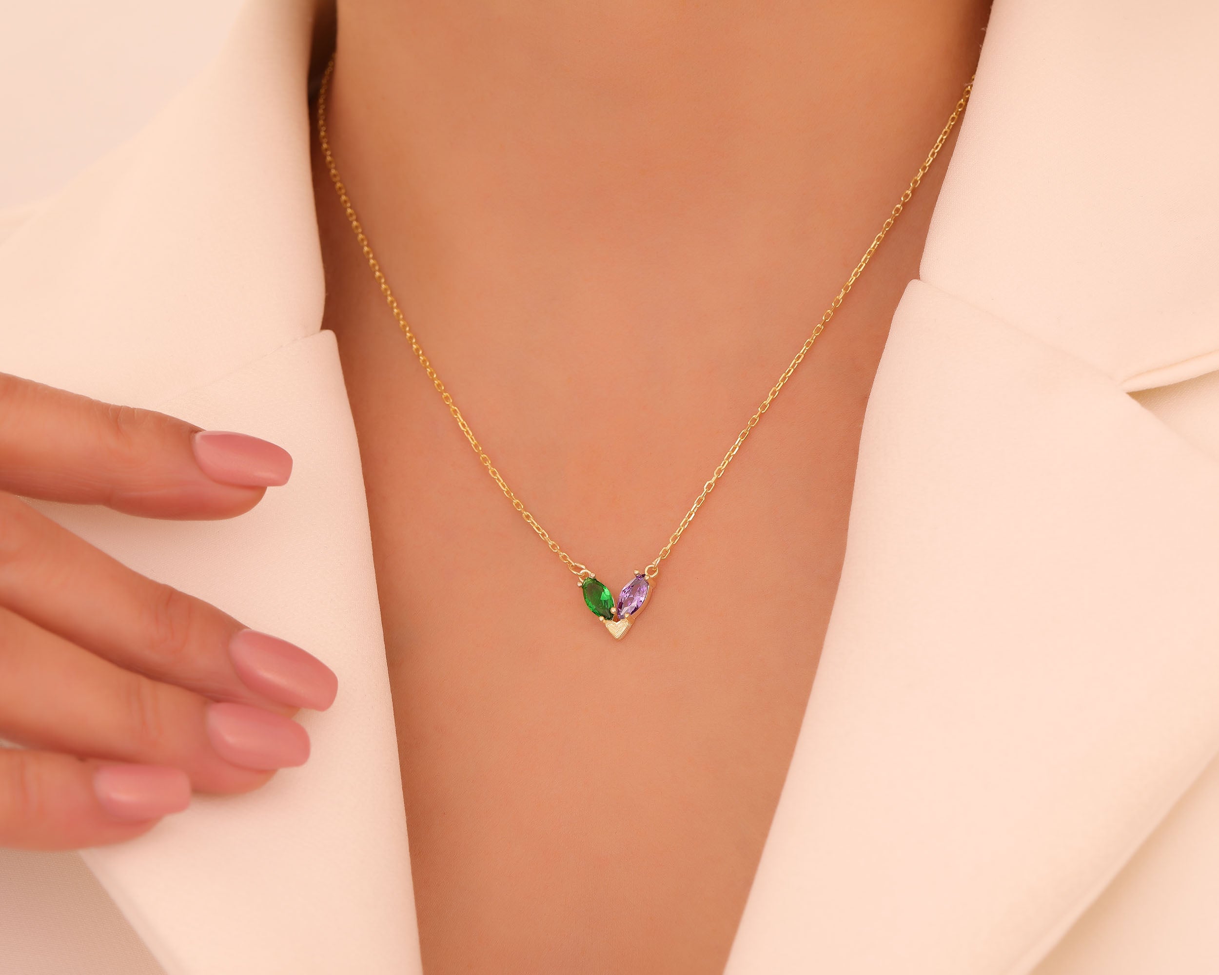 Custom Two Birthstone Heart Necklace