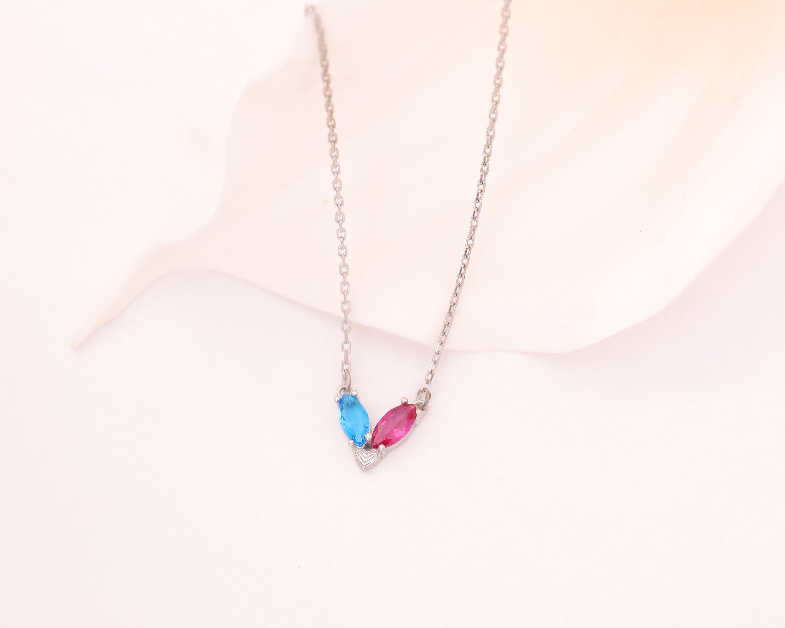 Custom Two Birthstone Heart Necklace