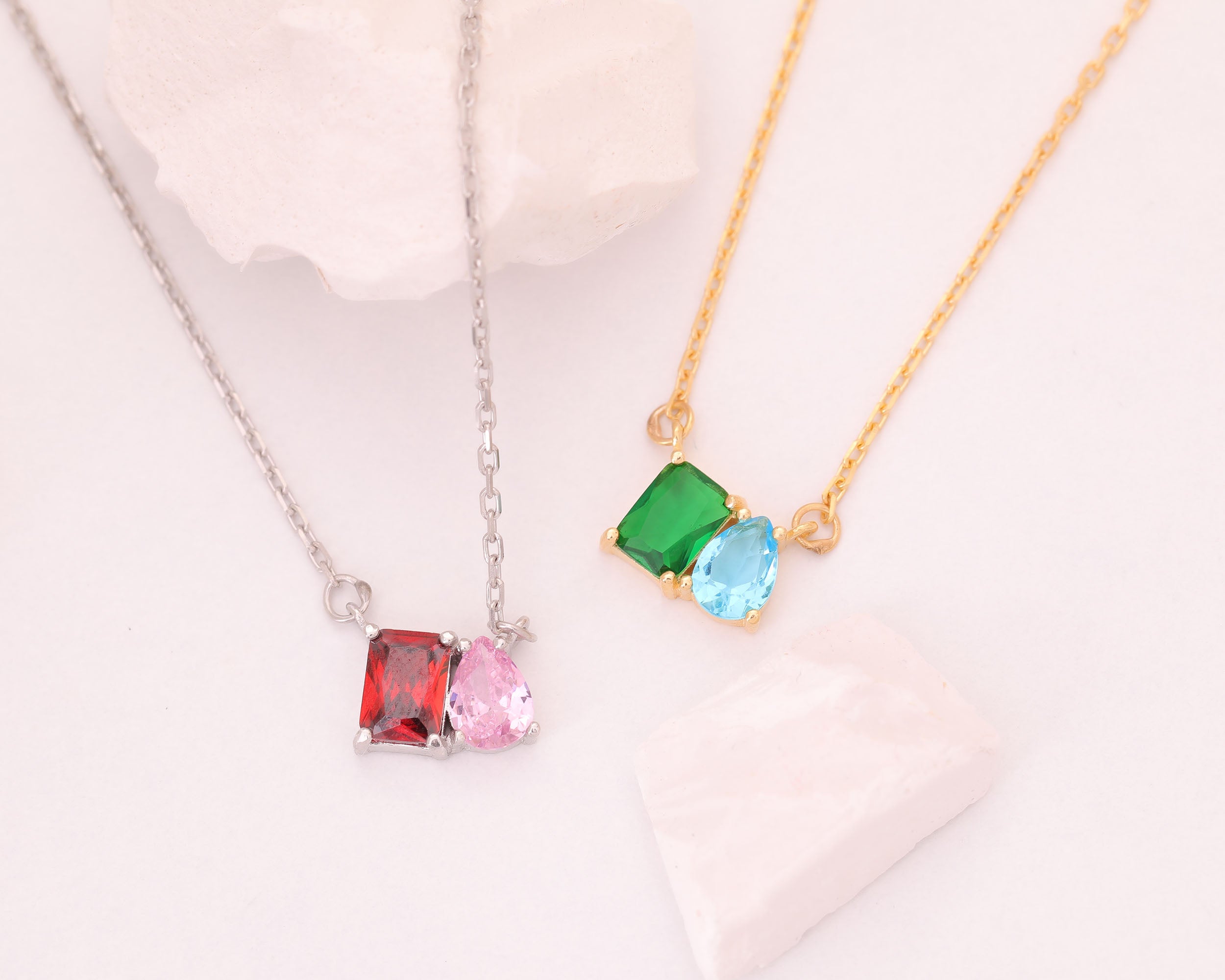 Custom Two Stone Birthstone Necklace