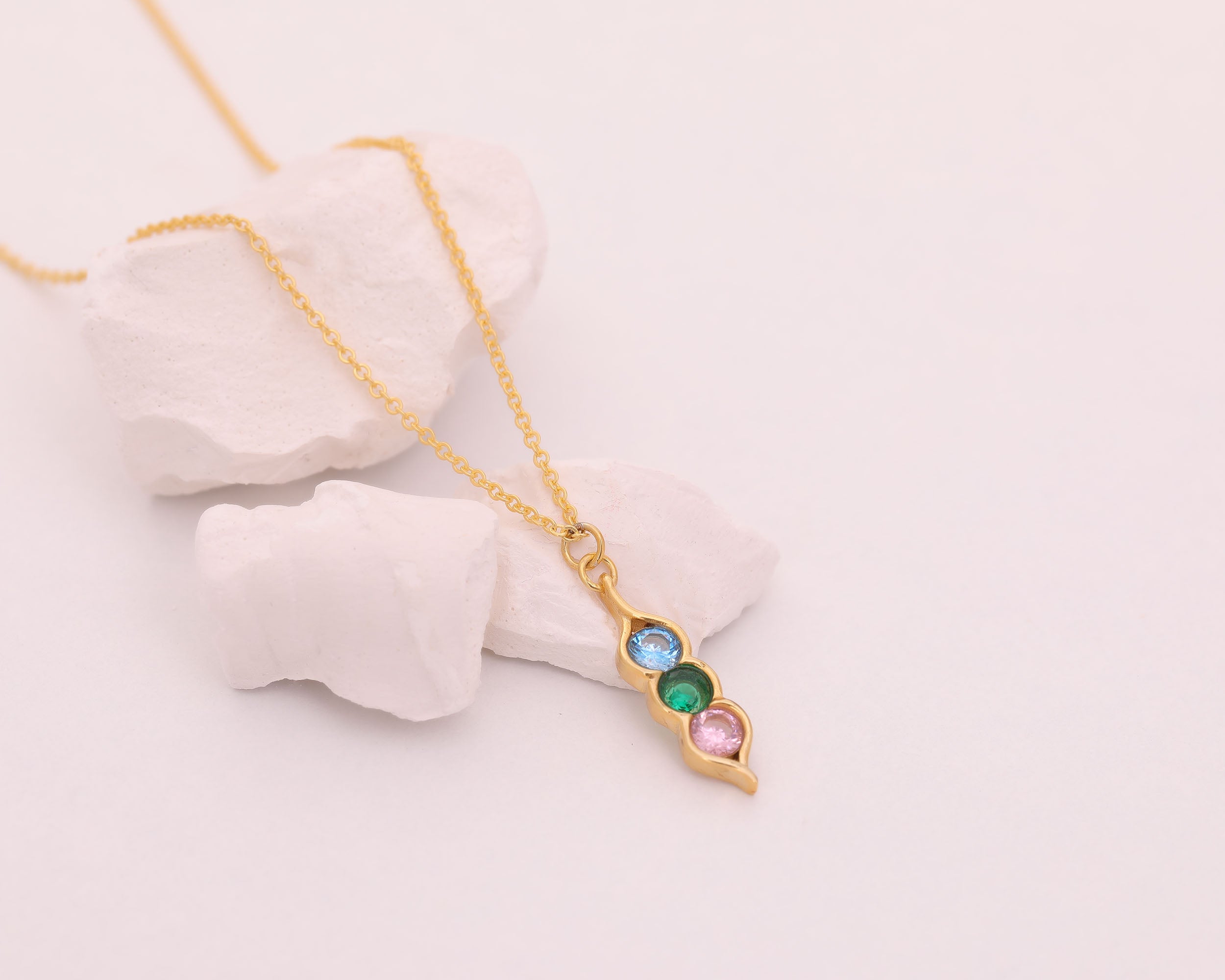 Pea Pod Birthstone Necklace for Family