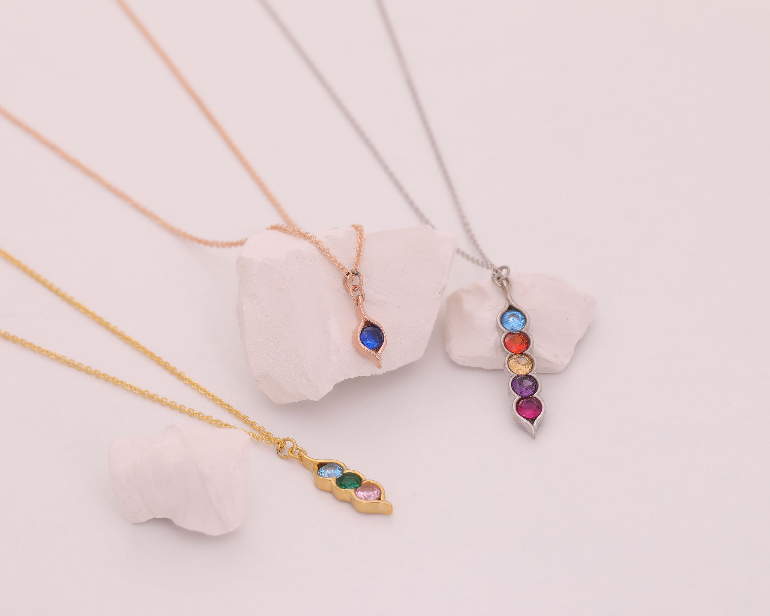 Pea Pod Birthstone Necklace for Family