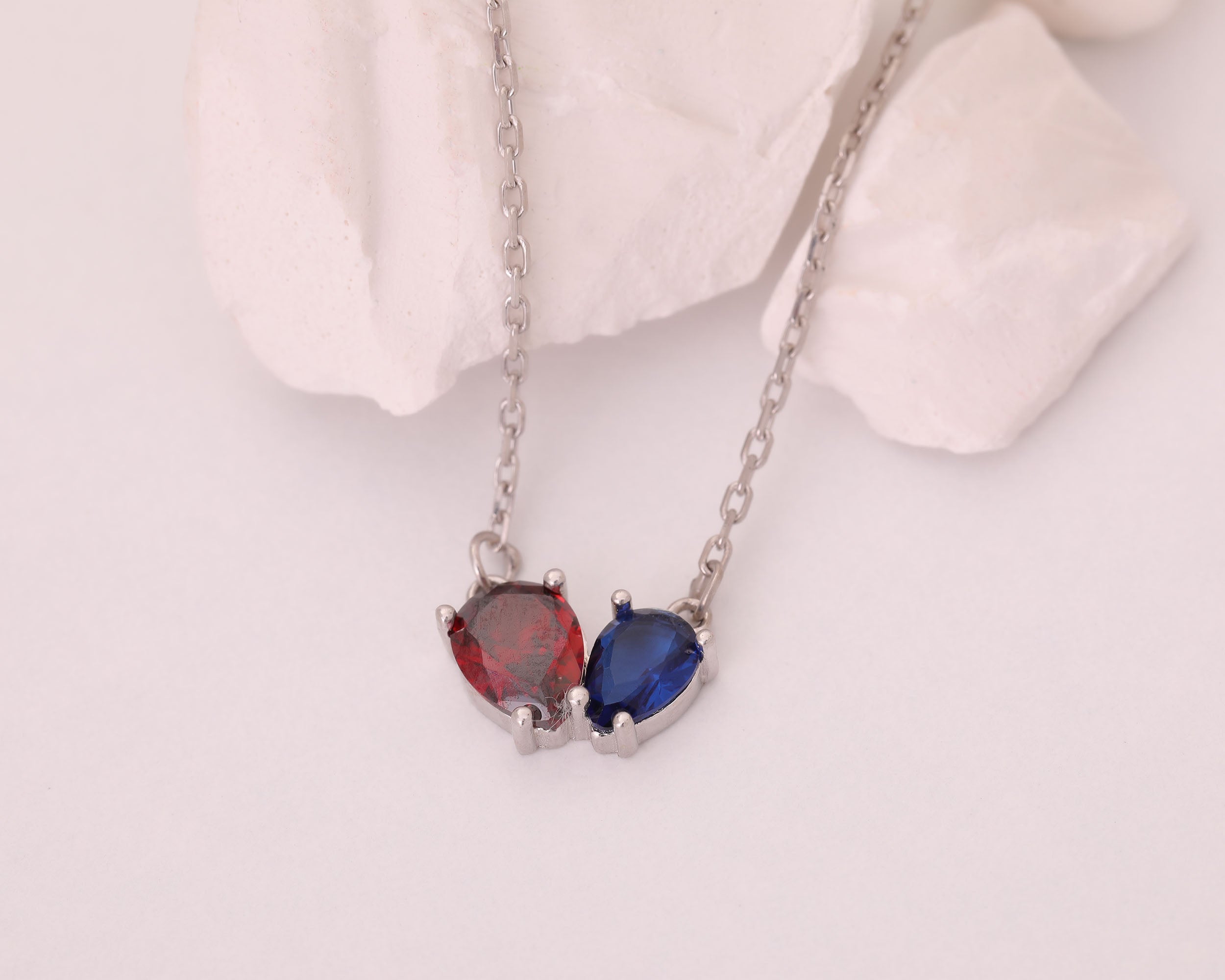 Custom Two Stone Pear Birthstone Necklace