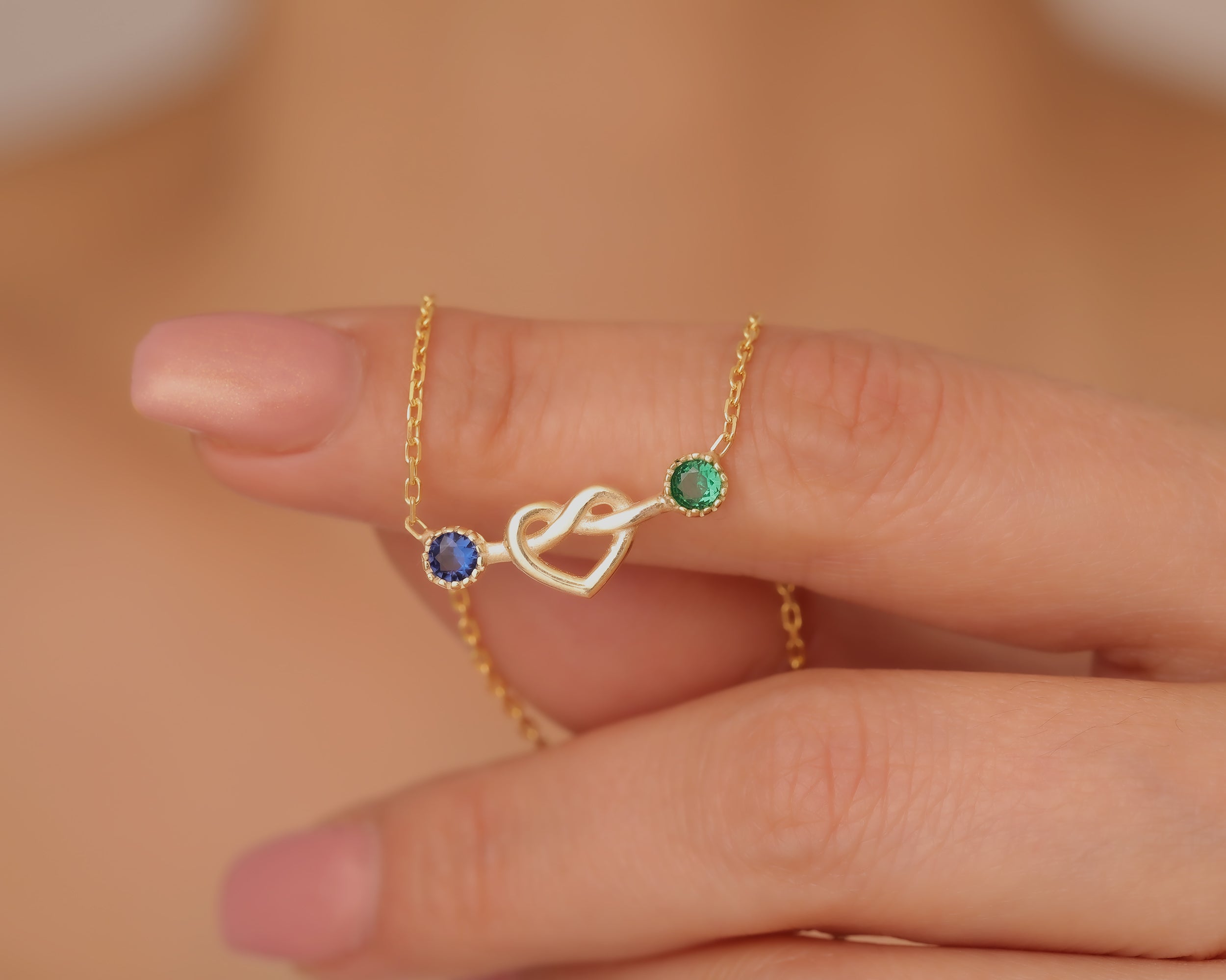 Two Stone Heart Knot Birthstone Necklace