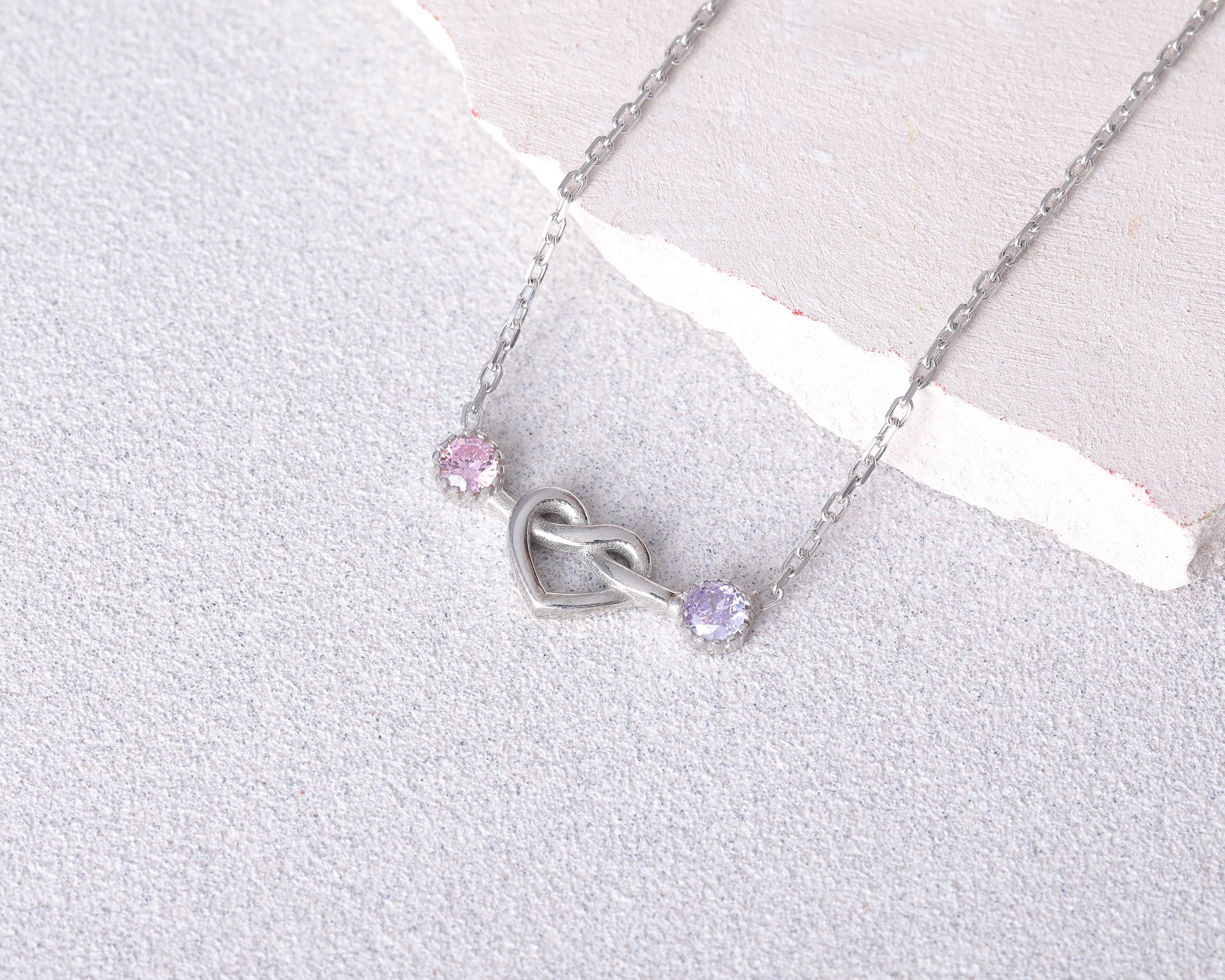 Two Stone Heart Knot Birthstone Necklace