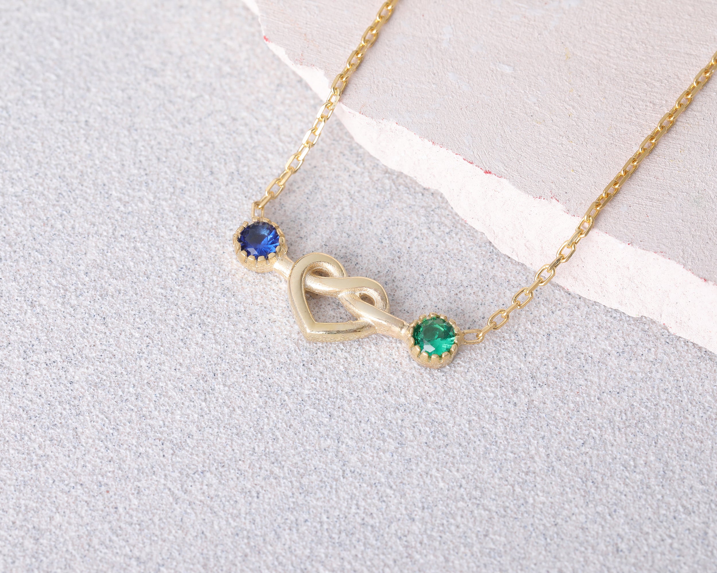 Two Stone Heart Knot Birthstone Necklace
