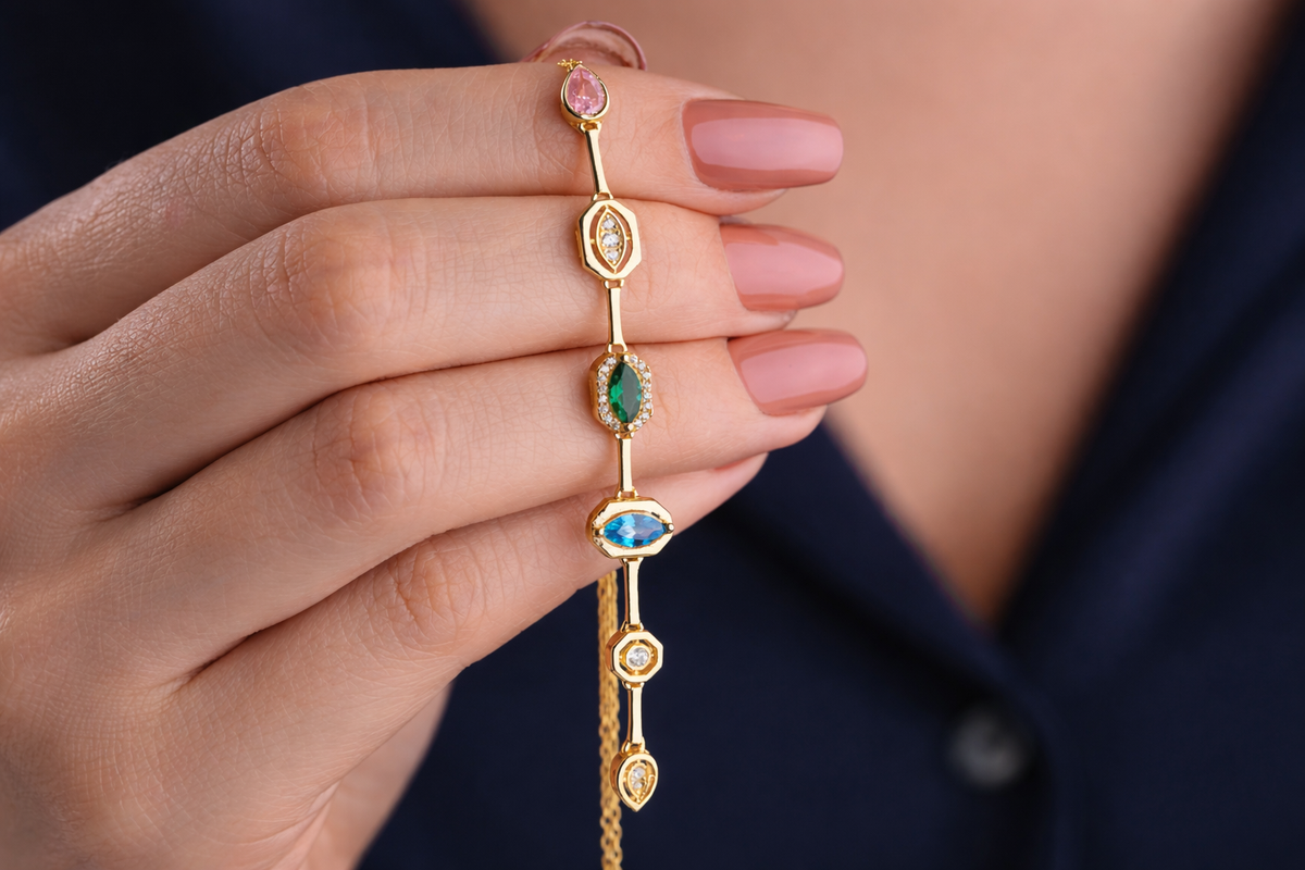Multi Gemstone Vertical Drop Necklace