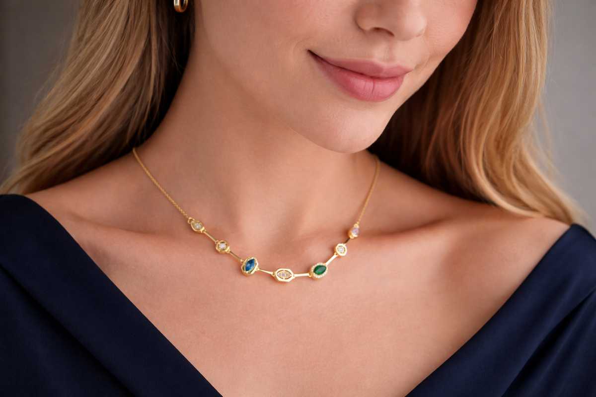 Elegant Multi Gemstone Station Necklace