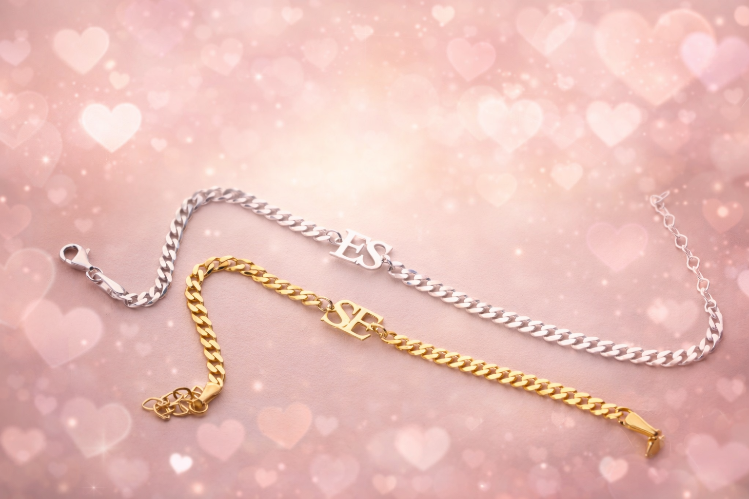 Couple's Matching Initial Plate Bracelet Set