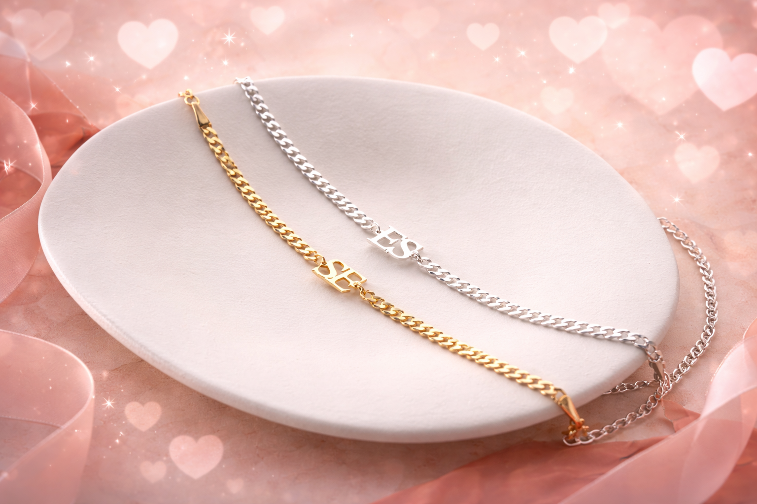 Couple's Matching Initial Plate Bracelet Set