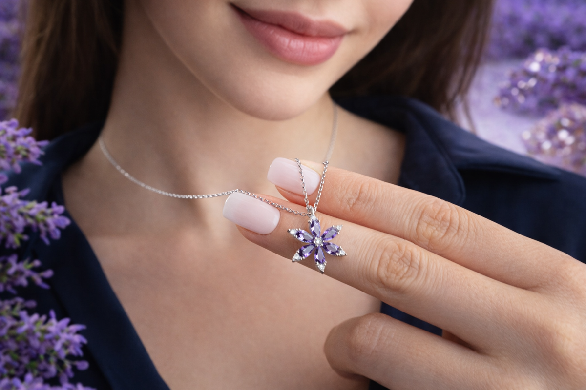 Amethyst Flower Pendant Necklace