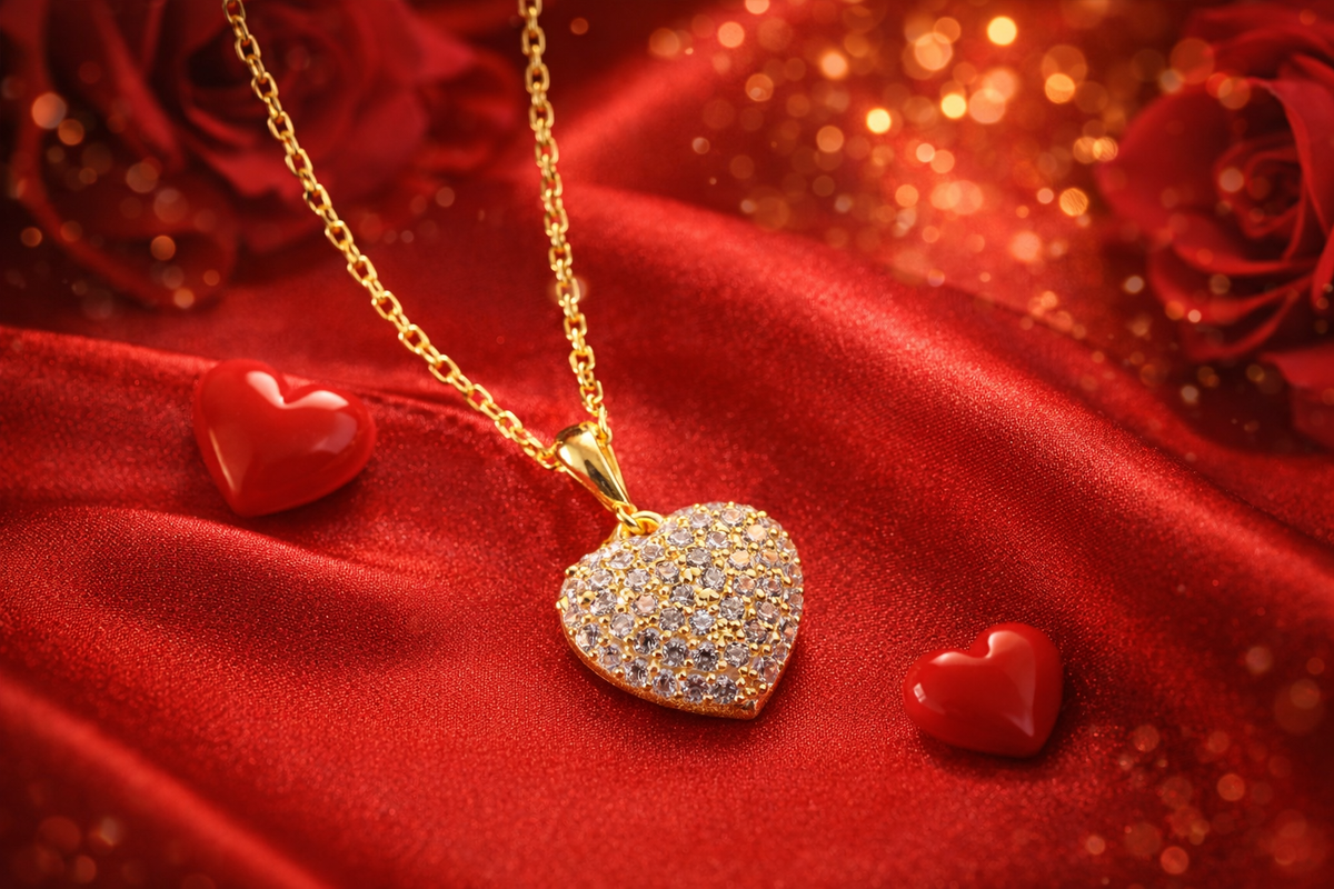 Pave Crystal Puffy Heart Necklace