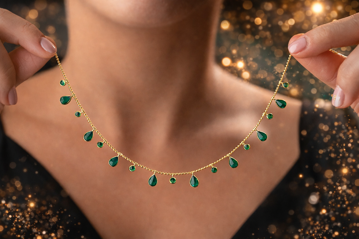 Emerald Teardrop Fringe Necklace