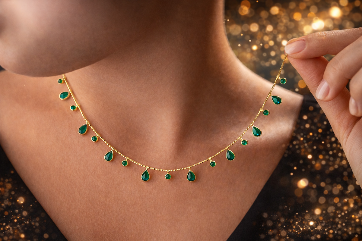 Emerald Teardrop Fringe Necklace