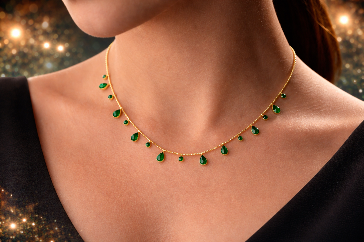 Emerald Teardrop Fringe Necklace