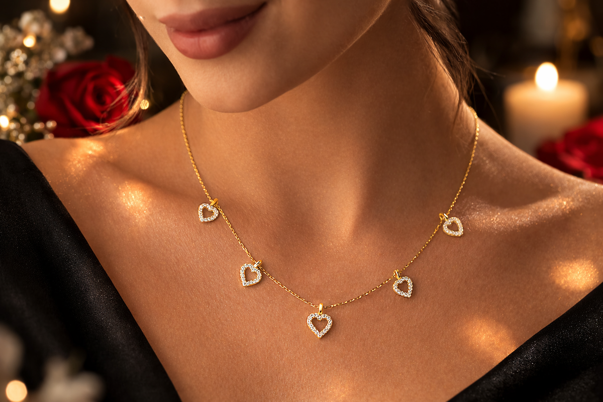 Pave Open Heart Charm Necklace