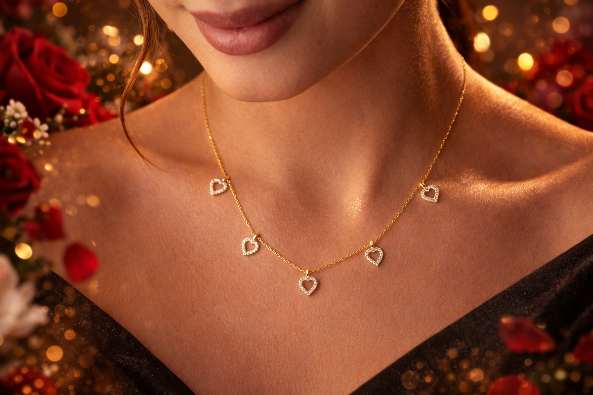 Pave Open Heart Charm Necklace