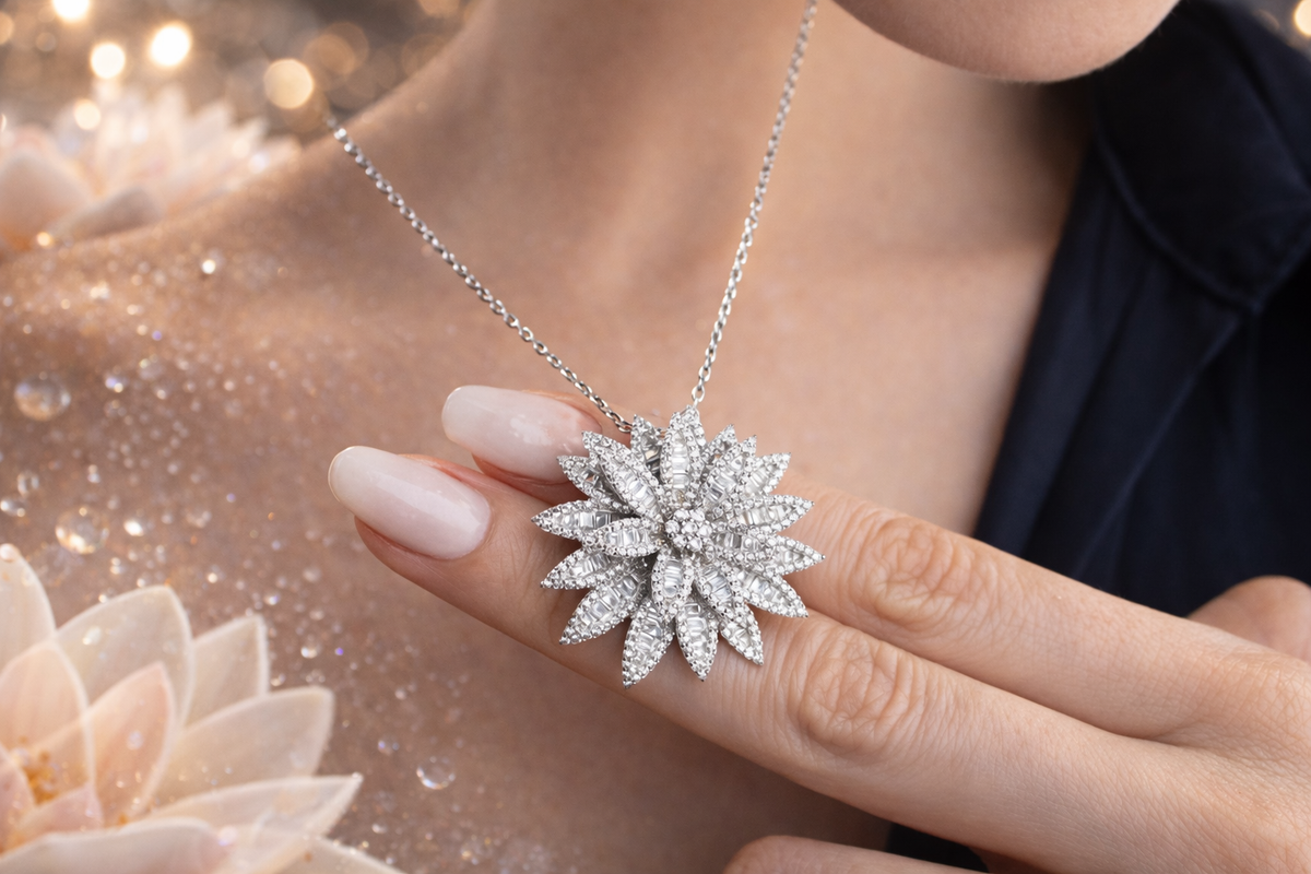Layered Lotus Flower Pendant Necklace