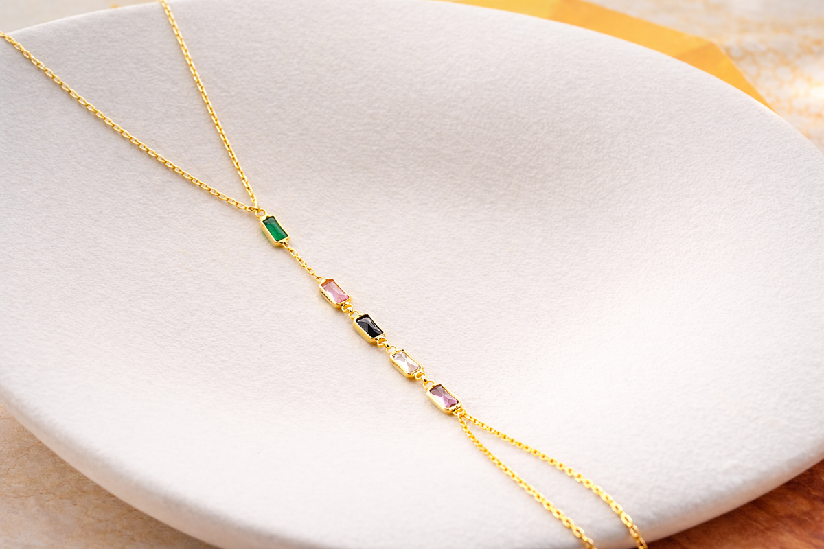 Multicolor Baguette Gemstone Hand Chain Bracelet
