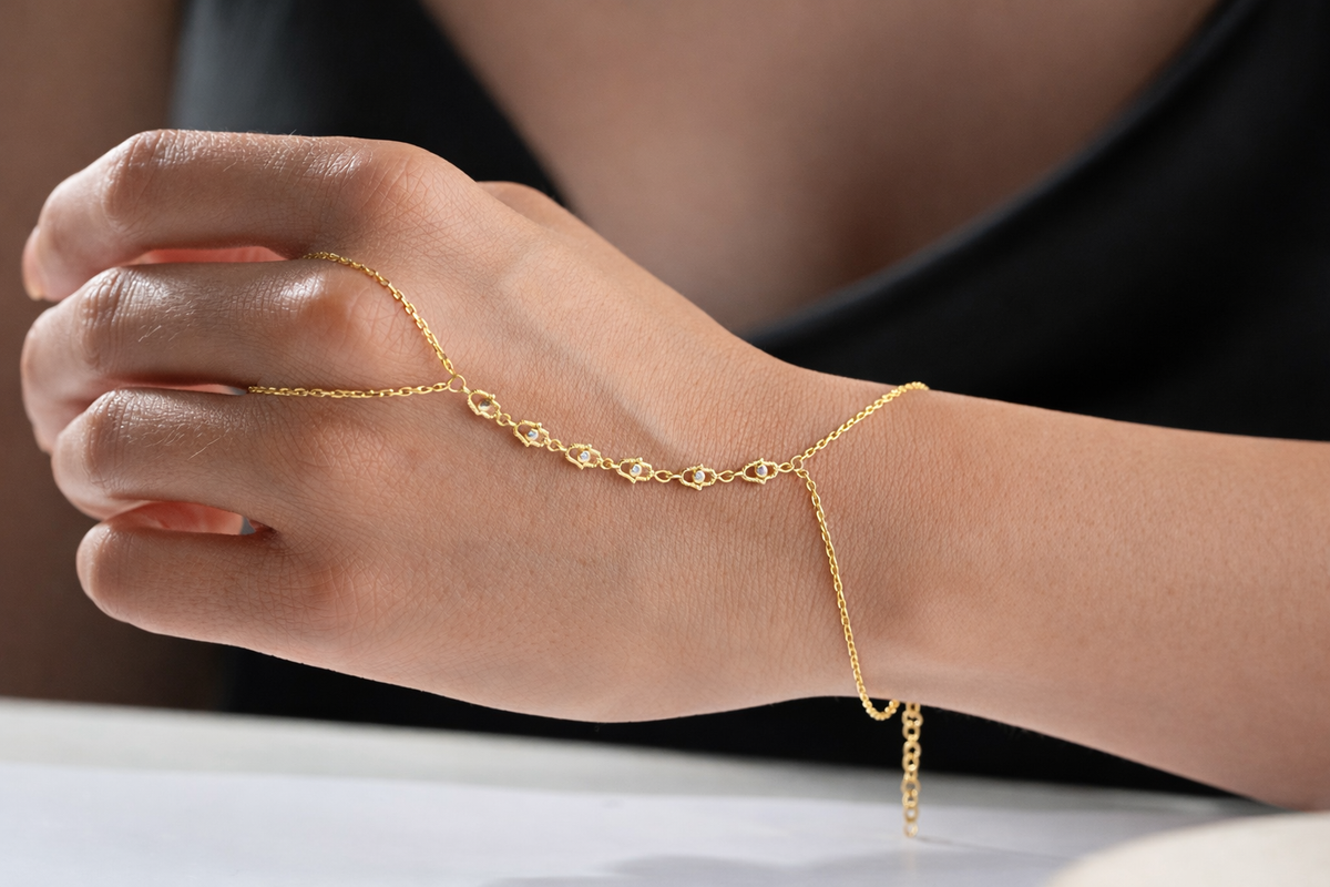 Hamsa Charm Gold Hand Chain Bracelet