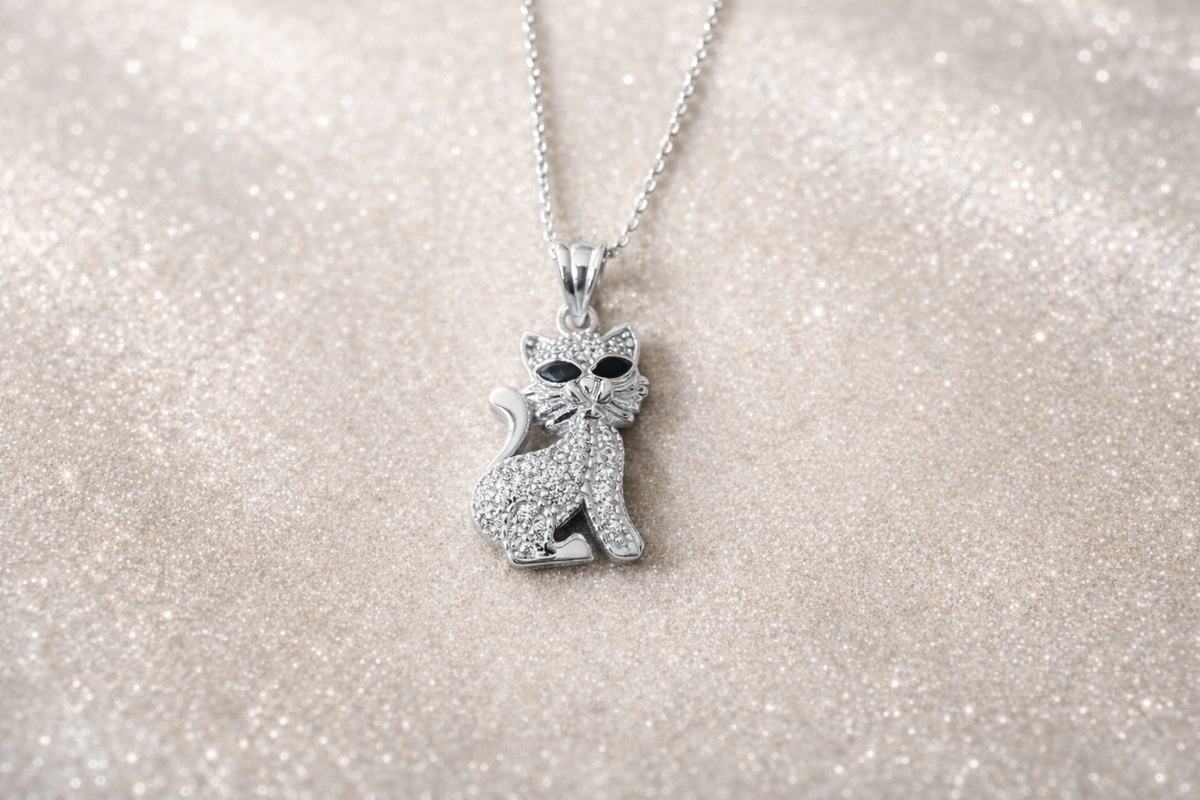 Pave Crystal Cat Pendant Necklace