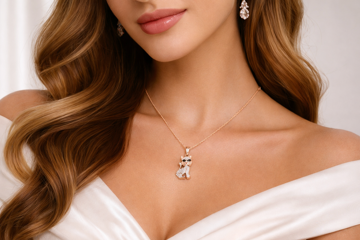 Pave Crystal Cat Pendant Necklace