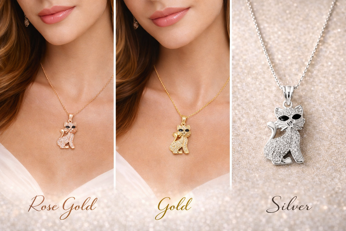 Pave Crystal Cat Pendant Necklace
