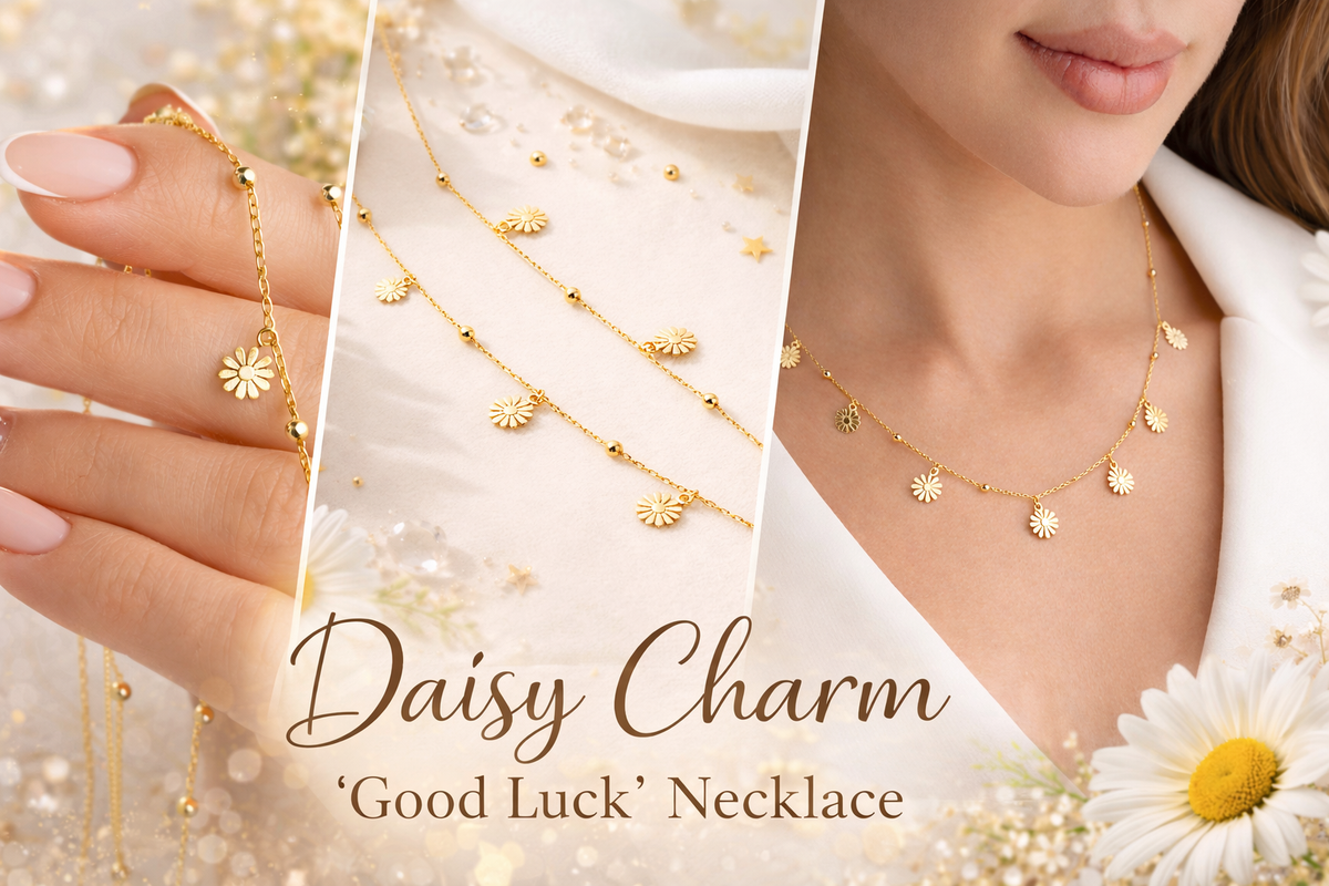 Layered Daisy Charm Necklace in Gold