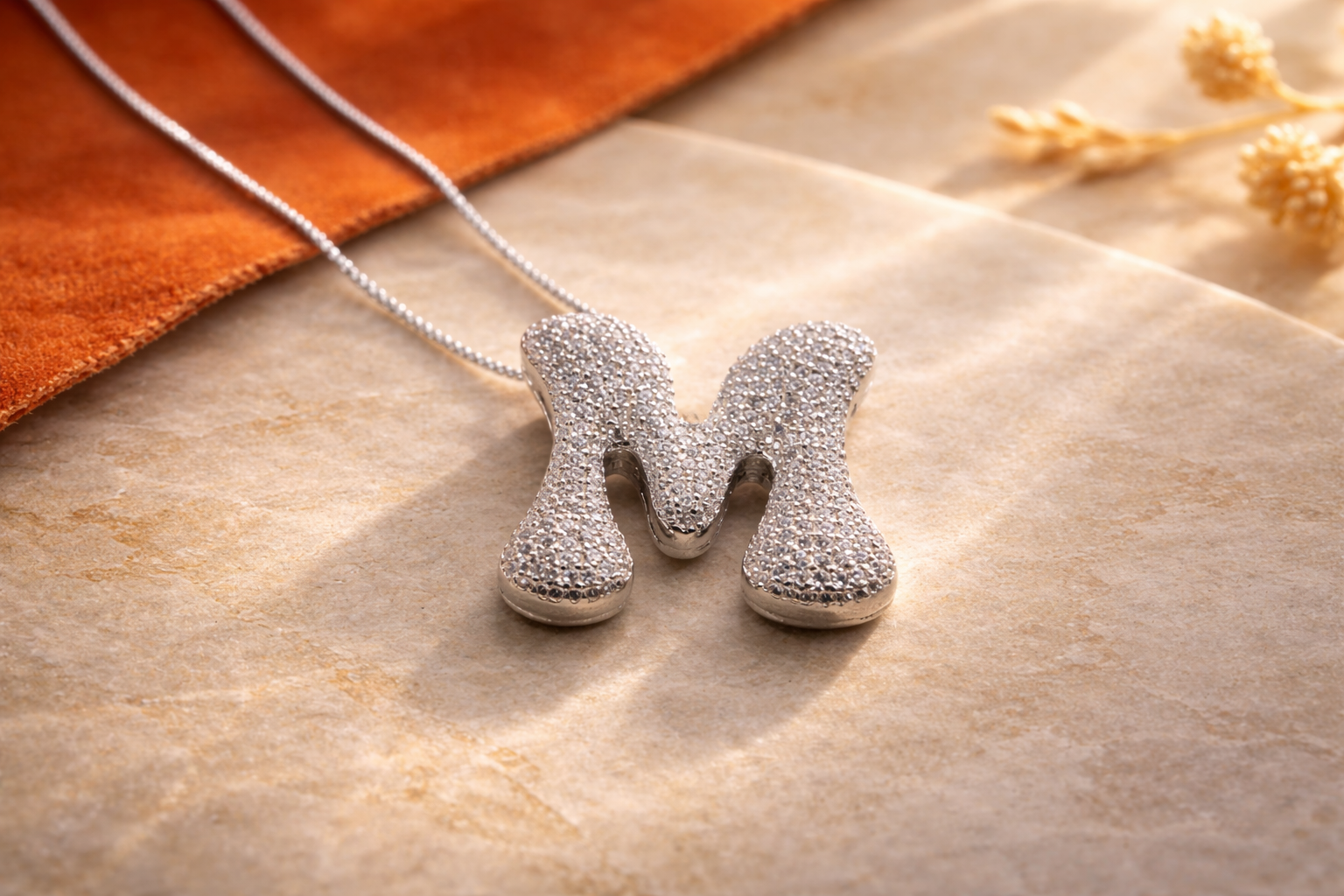 3D Pave Bubble Letter Name Necklace