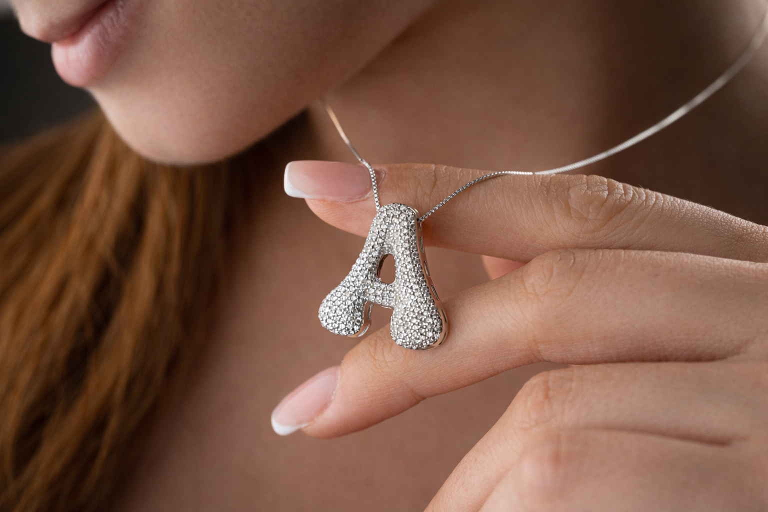 3D Pave Bubble Letter Name Necklace