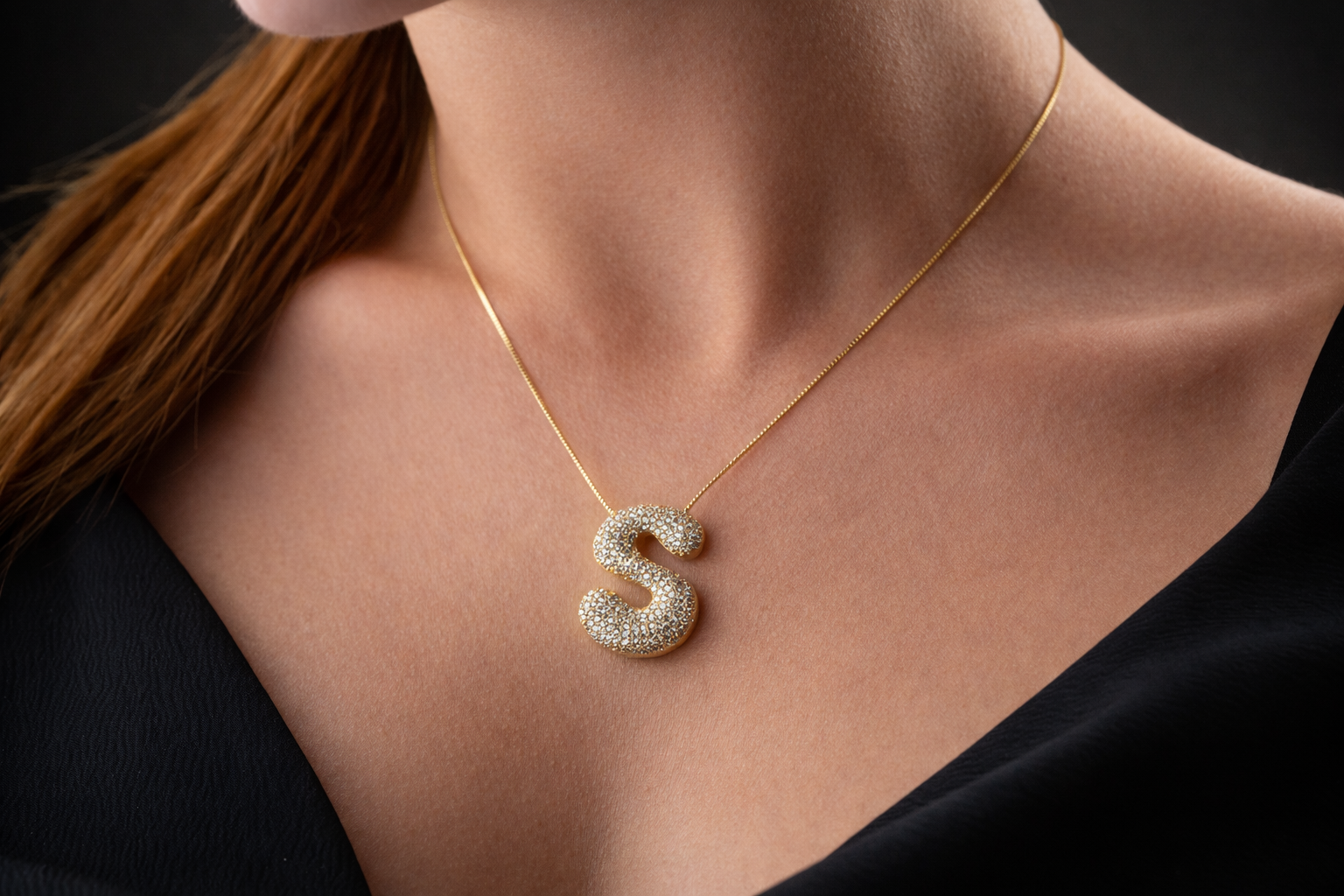 3D Pave Bubble Letter Name Necklace