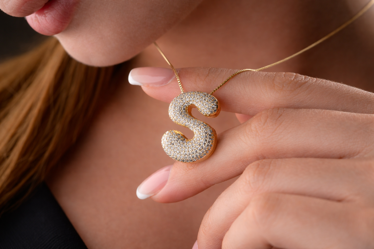 3D Pave Bubble Letter Name Necklace