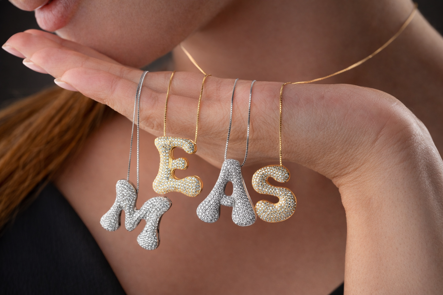 3D Pave Bubble Letter Name Necklace