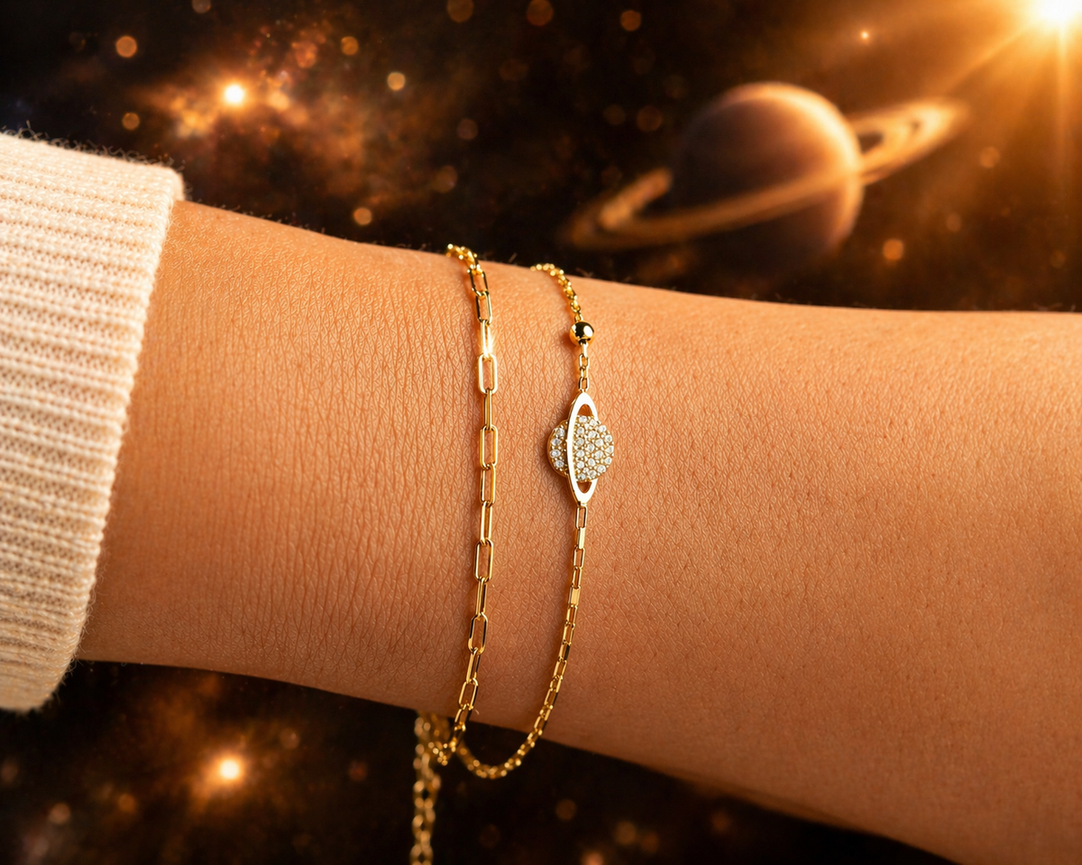 Double Chain Saturn Bracelet in Gold