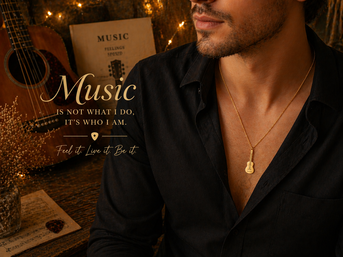 Gold Guitar Charm Necklace