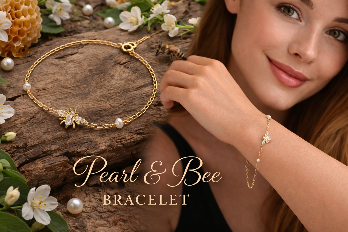 Pearl and Crystal Bee Charm Bracelet
