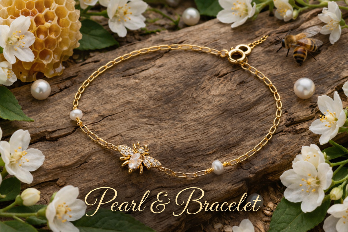 Pearl and Crystal Bee Charm Bracelet