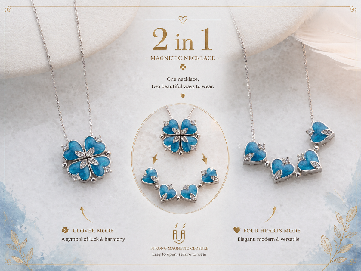 Convertible Blue Clover Heart Necklace