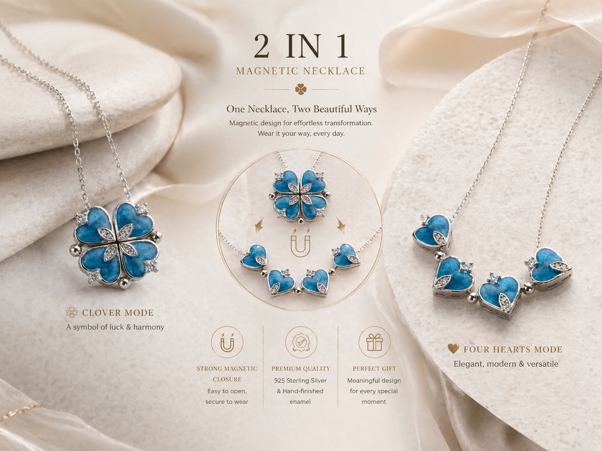 Convertible Blue Clover Heart Necklace