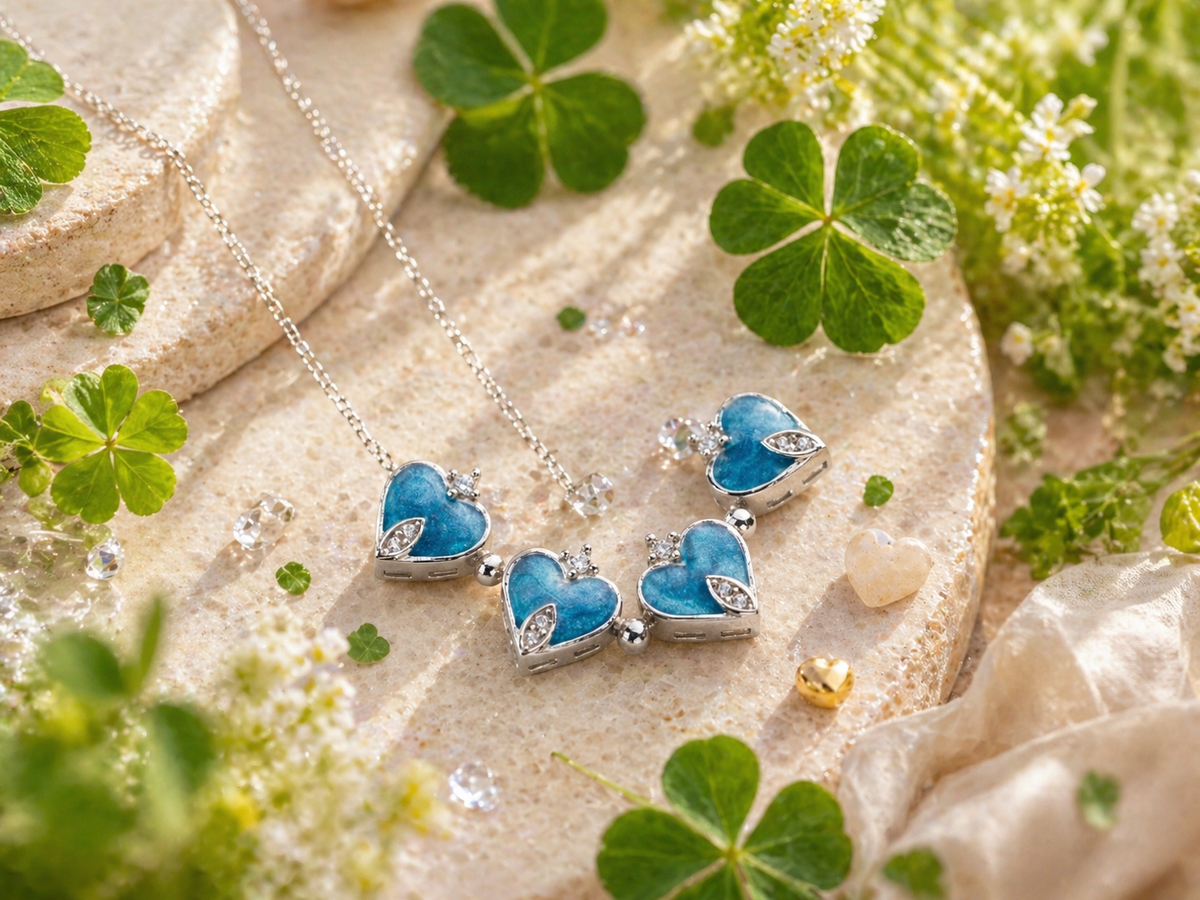 Convertible Blue Clover Heart Necklace